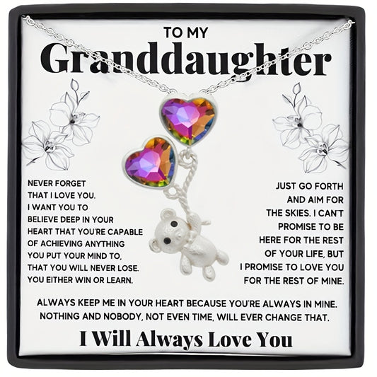 Granddaughter Message Necklace with Cartoon Bear Pendant & Card