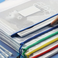 50pcs A4 Size Waterproof Zipper Bag With Tag Belt Mesh Zipper Bag