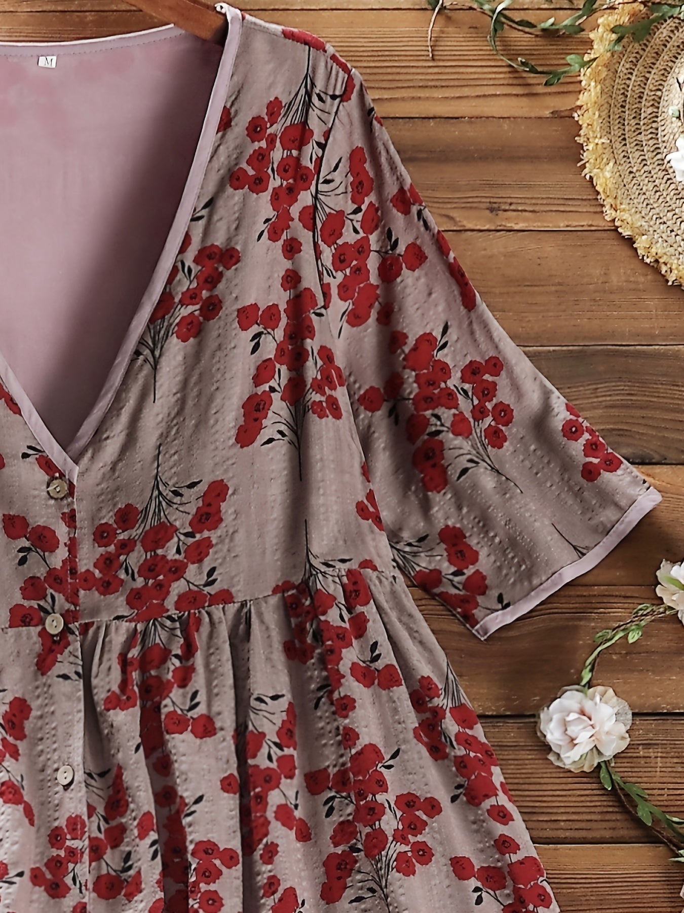  Floral Print Layered Short Sleeve Dress