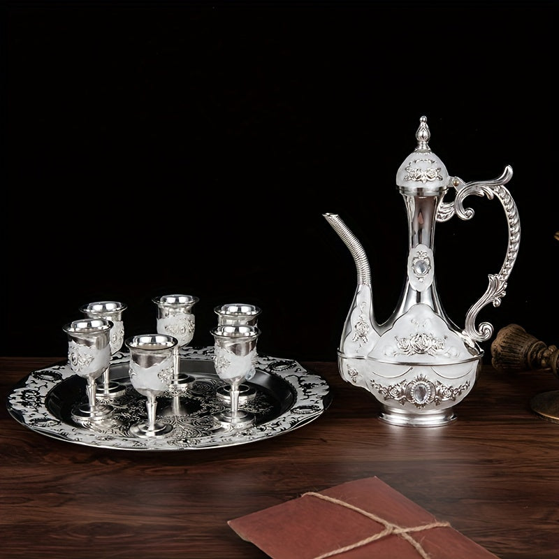 European Vintage Tea Set with Teapot, Cups, Tray