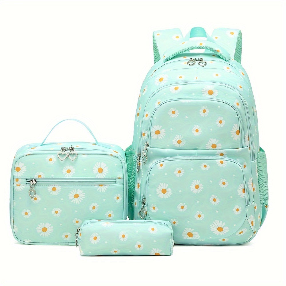 Daisy Print Backpack Set with Lunch Kits for Teen Girls