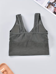 Ribbed Tank Top V Neck Sleeveless Casual Top