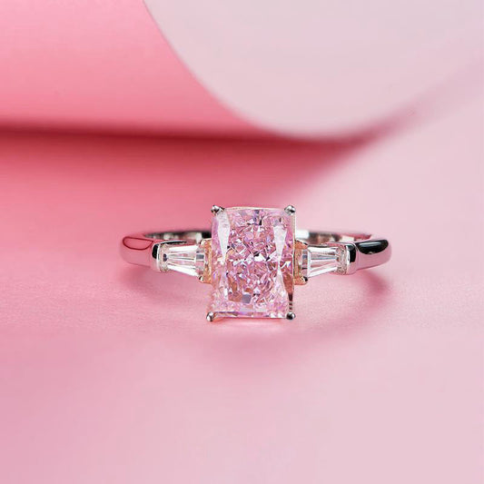 Square Pink Zircon Ring Size 5 10