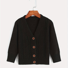 Girls Knit Button V Neck Cardigan Sweater Coat