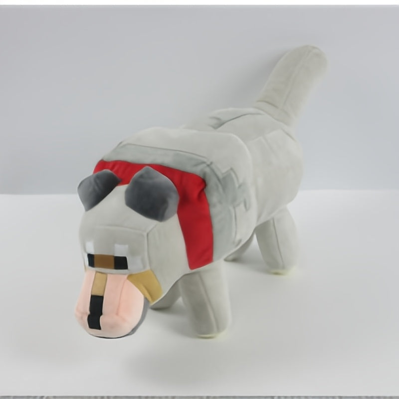 Gray Wolf Plush Toy with Red Bow Soft Stuffed Animal