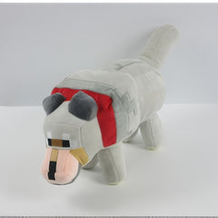 Gray Wolf Plush Toy with Red Bow Soft Stuffed Animal