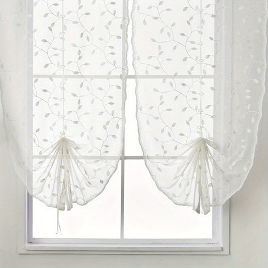 2pcs Embroidery Tulle Sheer Curtain Short Windows Kitchen Valances