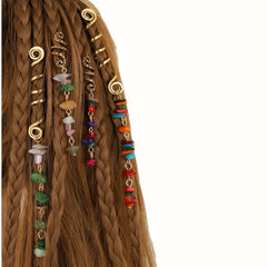 Braided Spiral Hair Ring Natural Stone Pendant Dreadlock Retro Hair Clip