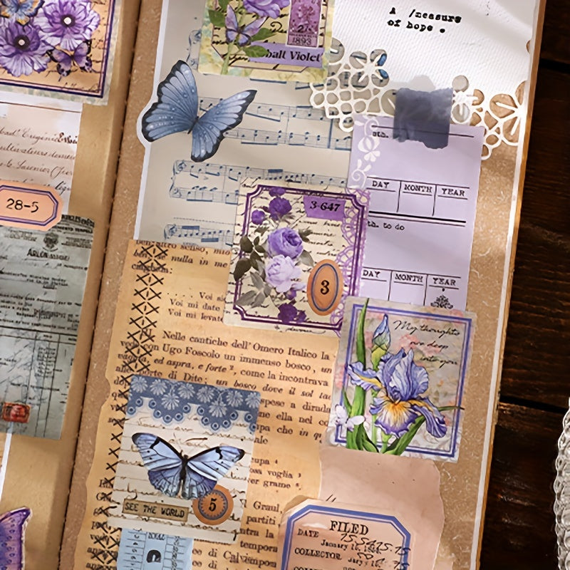 46pcs Vintage Butterfly Flower Decorative Stickers DIY Material Boxed Stickers