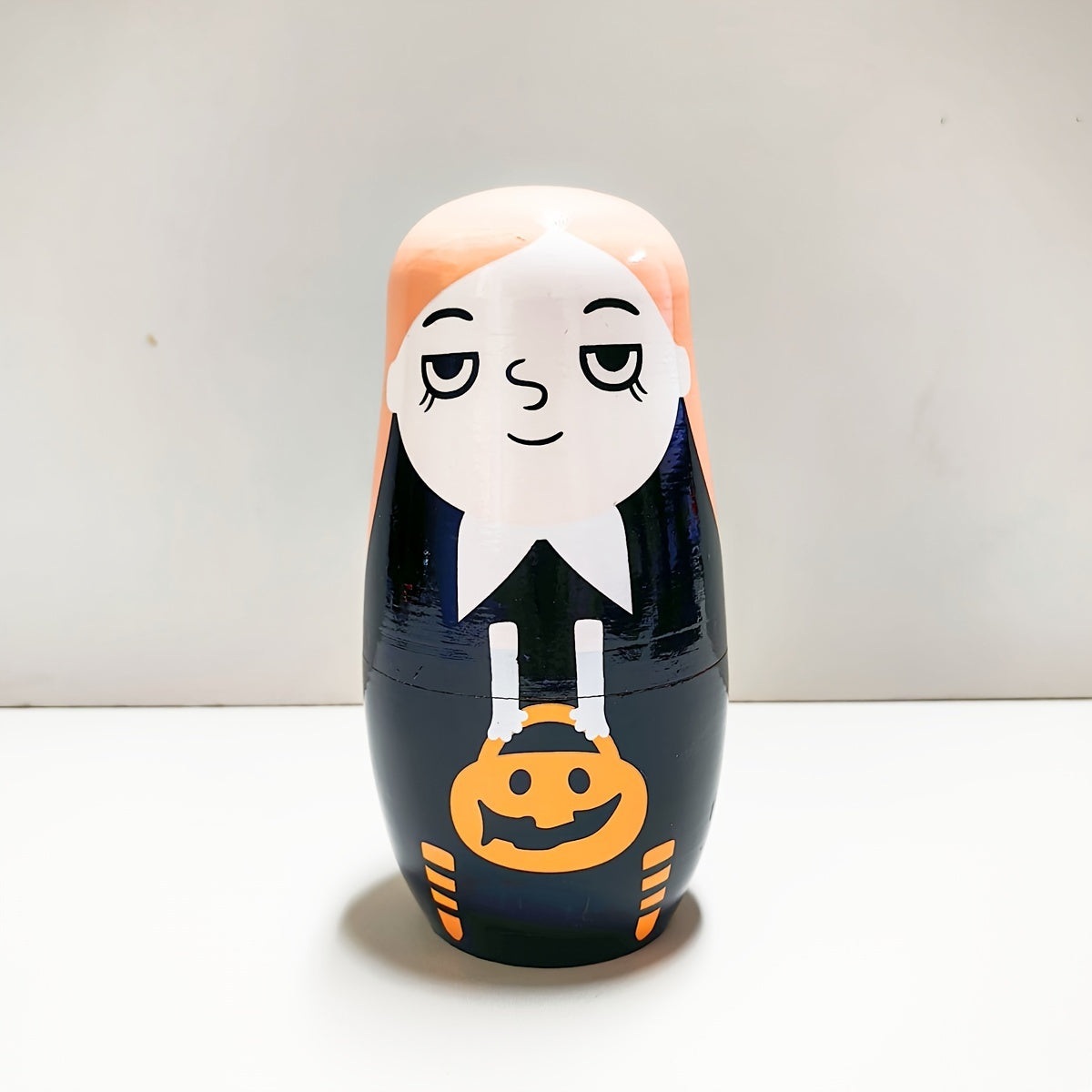 Handcrafted Wooden Nesting Dolls - Orange Halloween Figurine