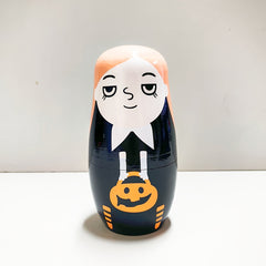 Handcrafted Wooden Nesting Dolls - Orange Halloween Figurine
