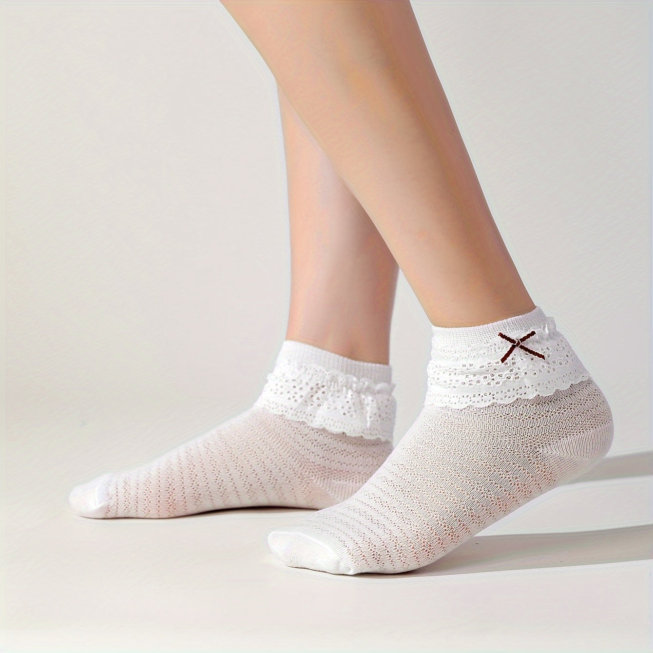 6 Pairs Lace Trim Fishnet Socks for Women