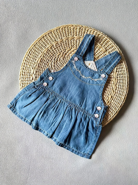 Baby Girl's Ruffle Trim Denim Dress Overall