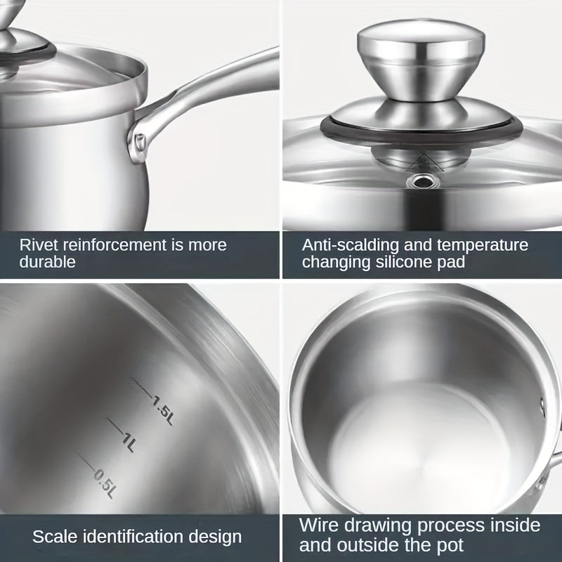 Stainless Steel Sauce Pot With Steaming Grid & Glass Lid