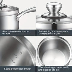 Stainless Steel Sauce Pot With Steaming Grid & Glass Lid