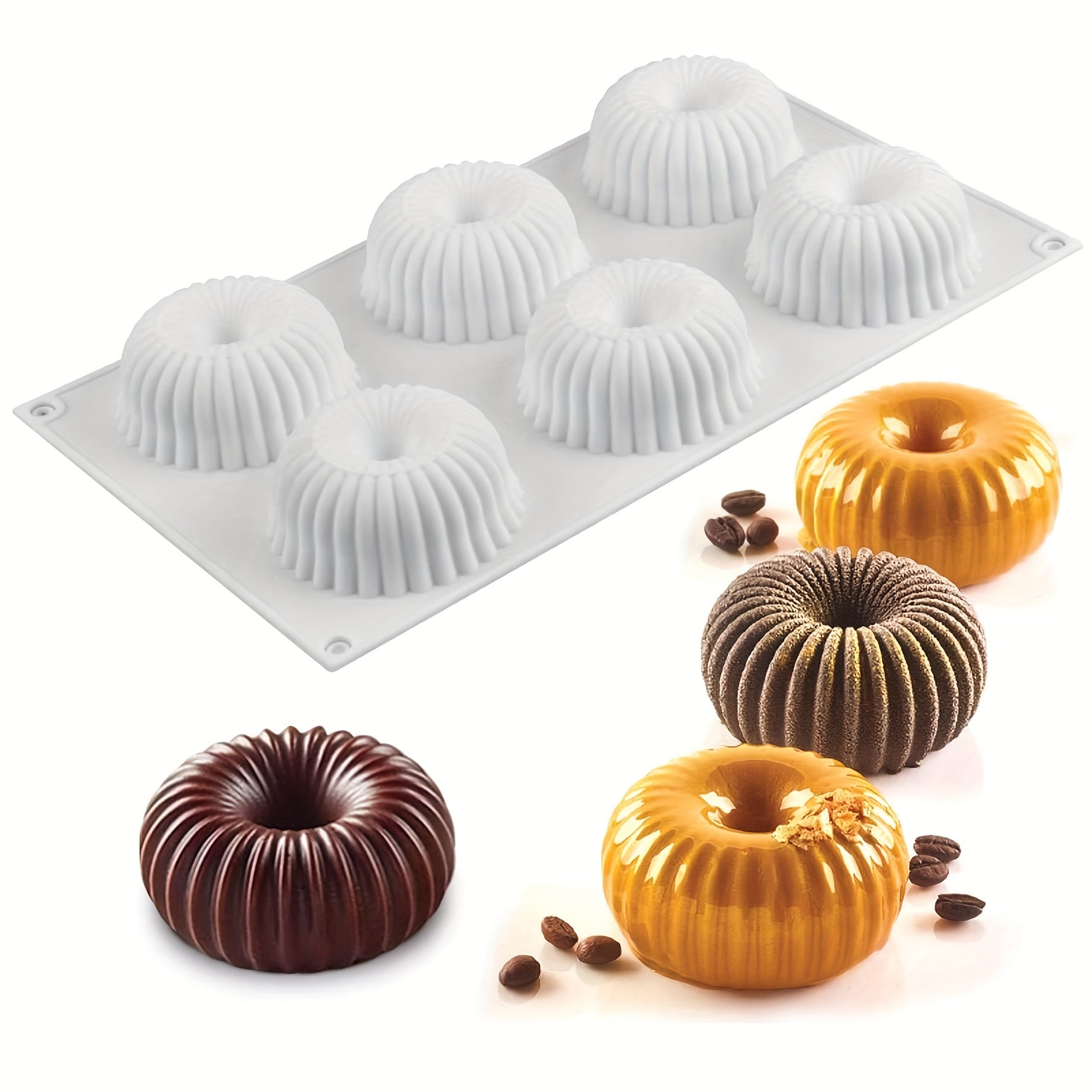 6 Cavity Silicone Mold for Baking Mousse Cake with Ribbed Detail