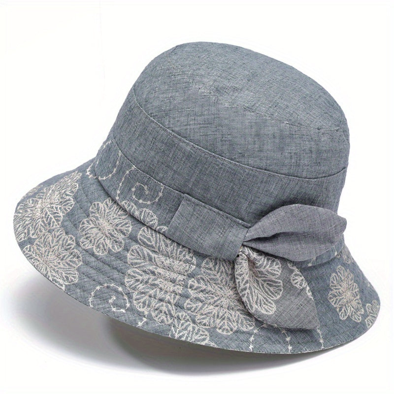 Vintage Flower Embroidery Bucket Hat Plain Casual Lightweight Sun Hat