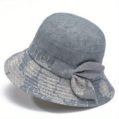 Vintage Flower Embroidery Bucket Hat Plain Casual Lightweight Sun Hat
