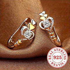 925 Silver Hoop Earrings Double Heart CZ Vacation Style April Birthstone