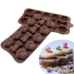 Dog Food Silicone Mold 14 grid Dog Bone Cat Paw Chocolate Mold Cake Baking Tool