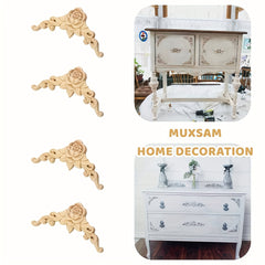 4pcs Wood Appliques & Onlays For Furniture 3.15x3.15in Carved Corner Decoration
