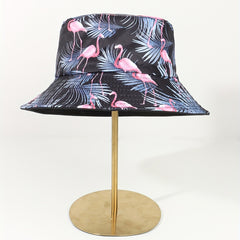 Flamingo Branch Bucket Hat Reversible Cartoon Print Basin Hat Sunscreen Fisherma