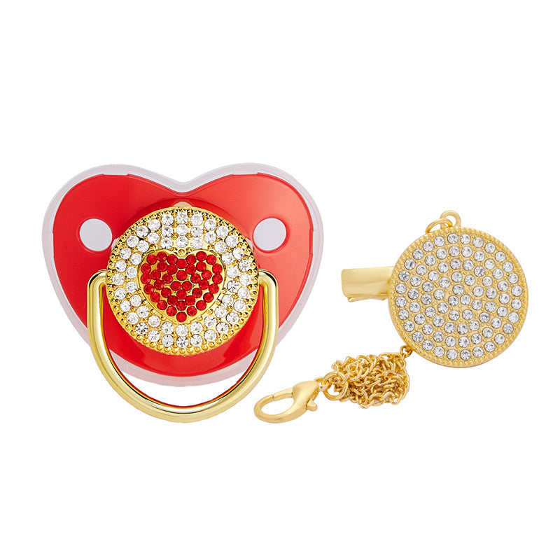 Baby Peach Heart Silicone Pacifier Set with Anti-loss Chain