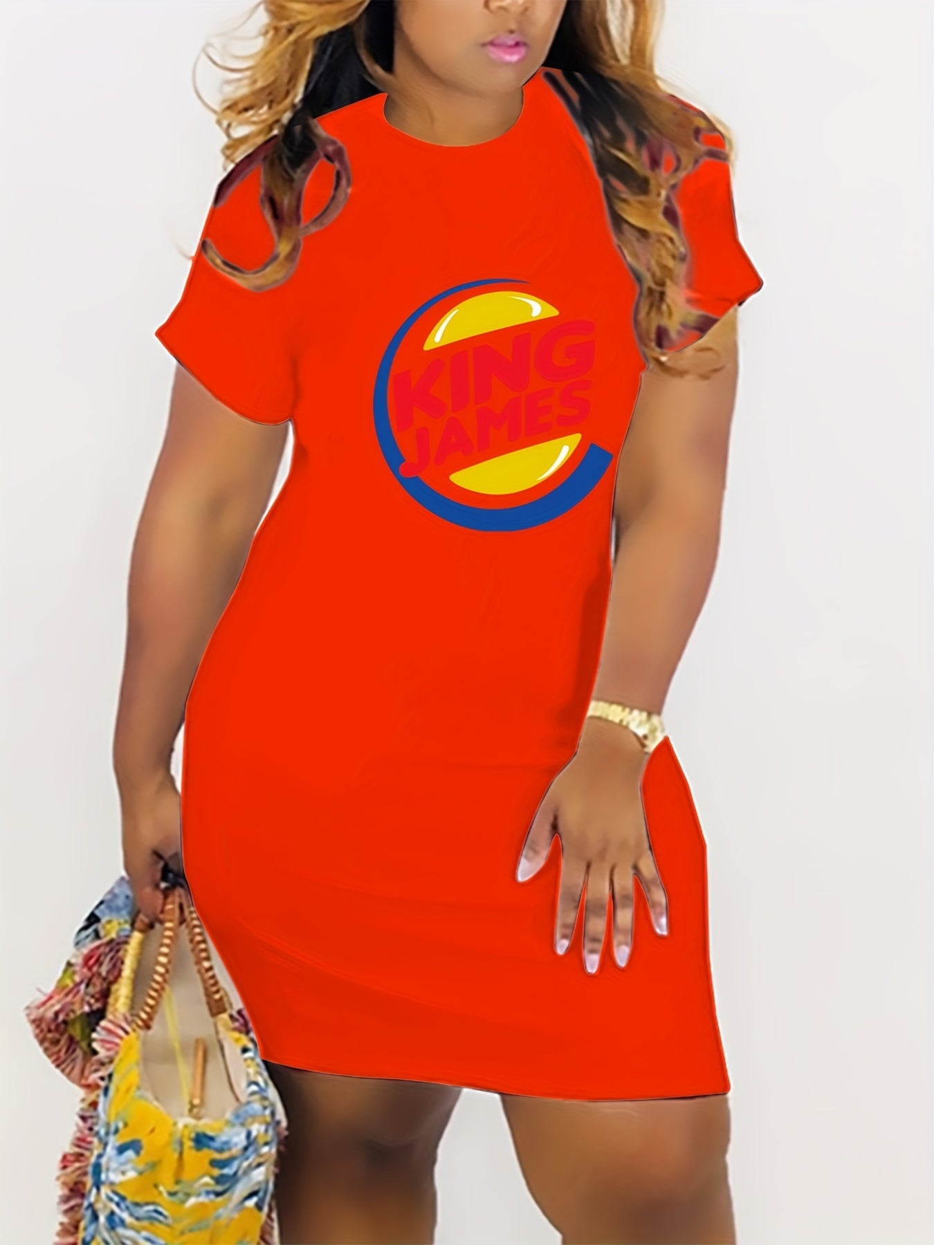 Colorblock Art Letter Print Dress