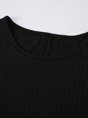  Ribbed Knot Front T-shirt & Pants Set Women's Plus Medium Stretch