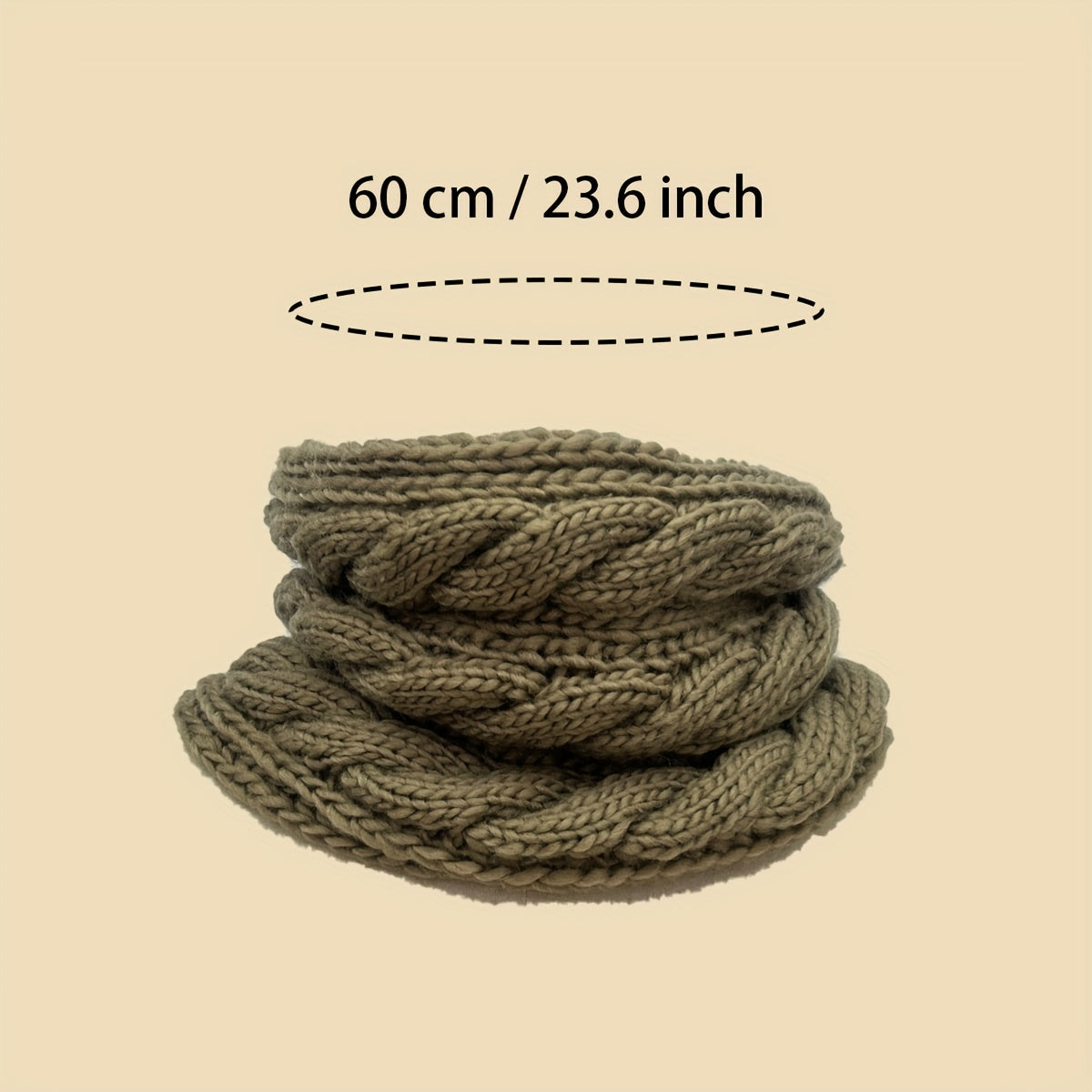 Khaki Ribbed Knit Warm Scarf Coldproof Neck Gaiter Thick Infinity Circle Loop