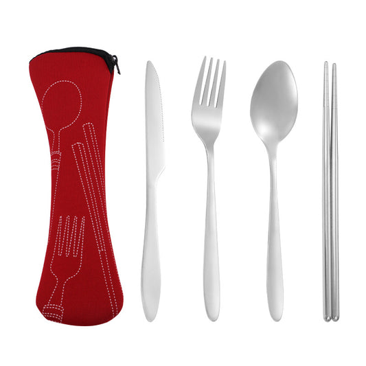 4pcs Stainless Steel Tableware Set Pointed Handle for Outdoor Travel Student