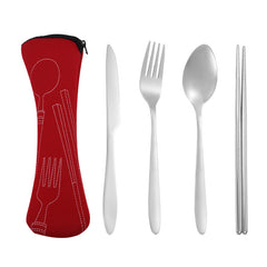 4pcs Stainless Steel Tableware Set Pointed Handle for Outdoor Travel Student