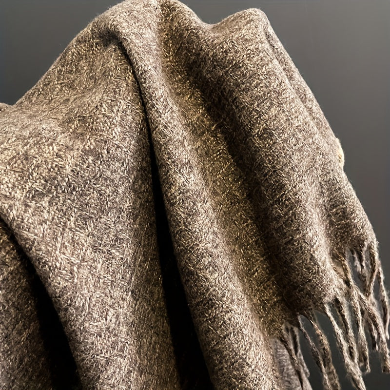 Plaid Tassel Scarf Reversible Cashmere Warm Shawl Windproof Wrap