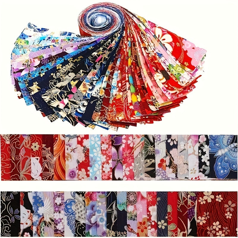 40pcs Vibrant Japanese Kimono Fabric Strips Floral Geometric Patterns DIY Crafts