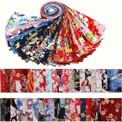 40pcs Vibrant Japanese Kimono Fabric Strips Floral Geometric Patterns DIY Crafts