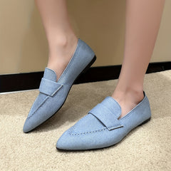 Women's Denim Flat Slip-On Shoes Pointed Toe Soft Sole Casual Walking Flats