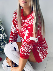 Christmas Sweater Dress Women's Plus Elk & Snowflake & Tree Pattern