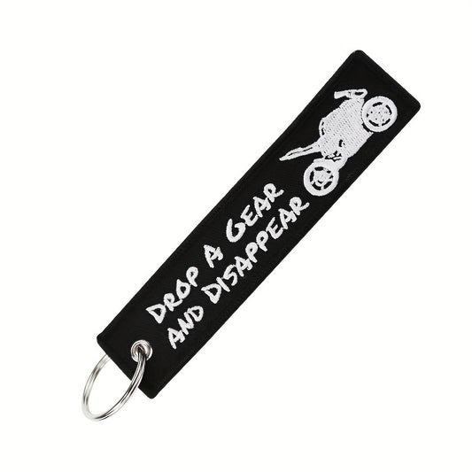 Embroidered Motorcycle Keychain Drop A Gear Disappear