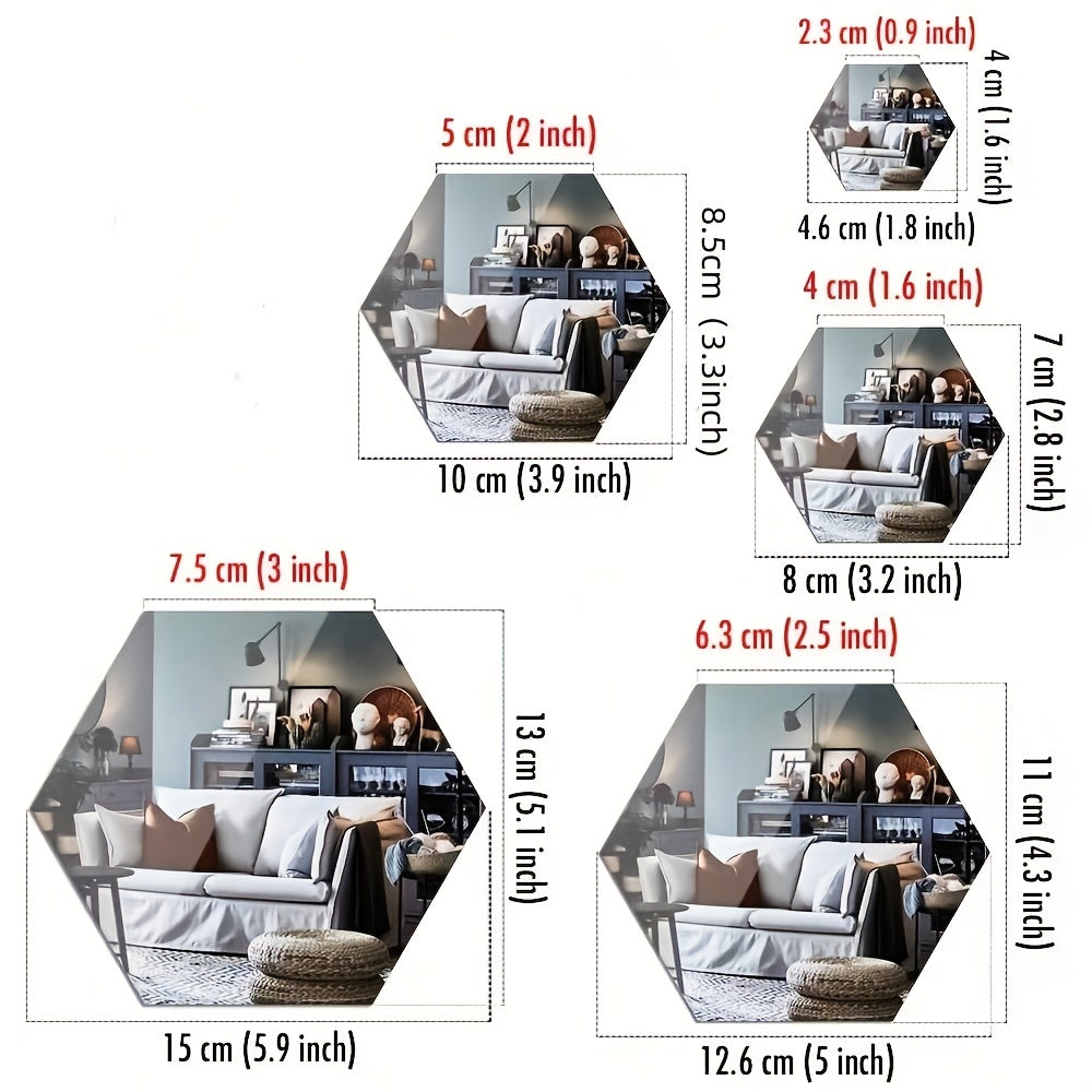 6pcs Hexagon Acrylic Mirror Wall Sticker Geometric Decorative Mirror Sticker