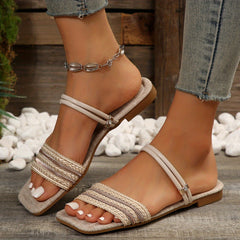 Women's Square Open Toe Flat Slids Two way Wear Sandals