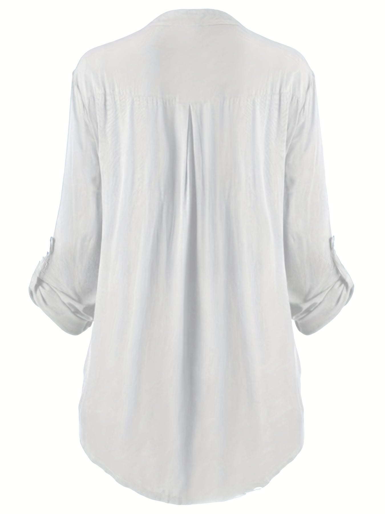  Casual Blouse Women's Contrast Lace Button Up Roll Up Sleeves