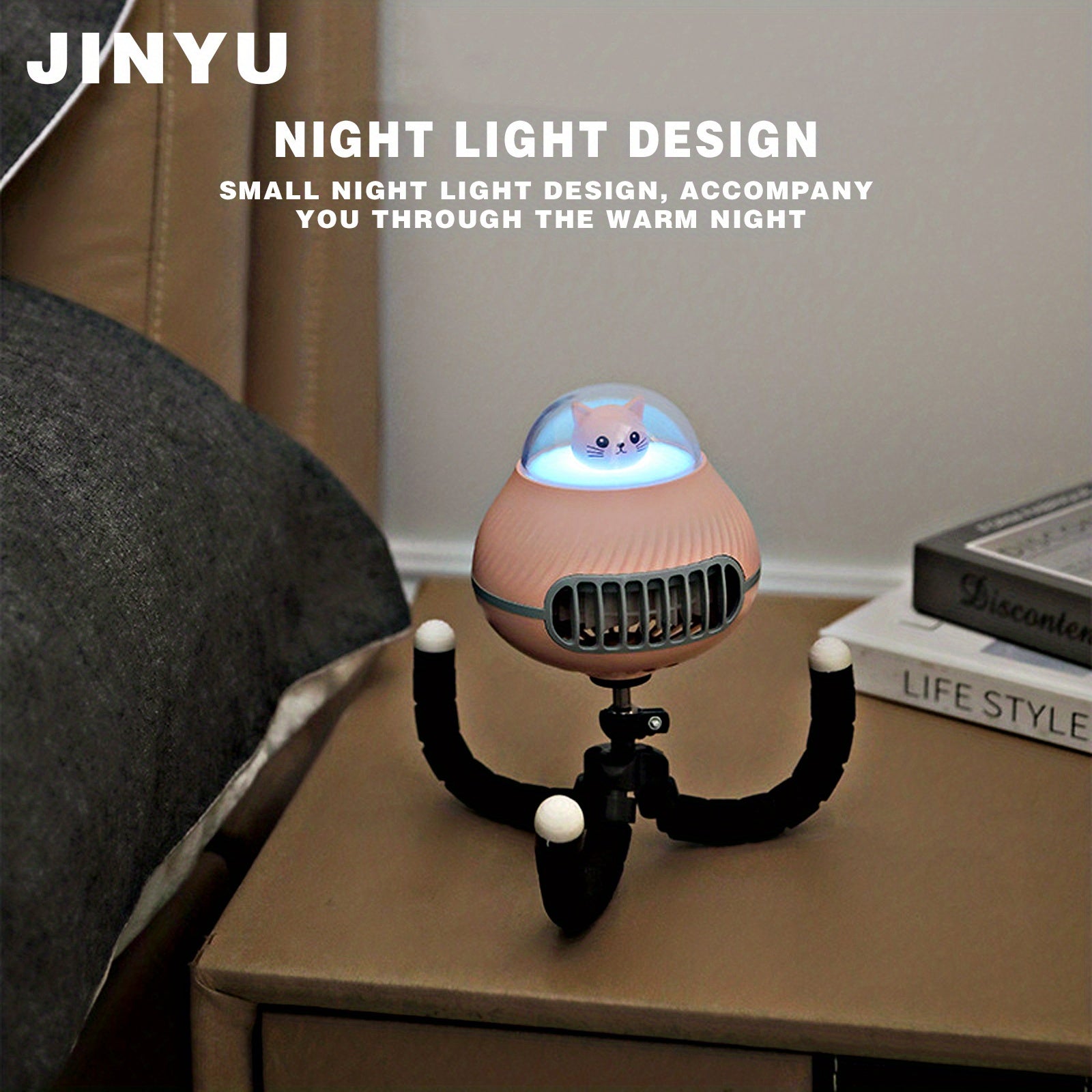 USB Stroller Clip Fan Small Night Light Octopus Small Fan