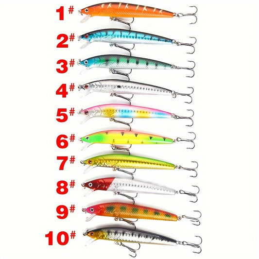 10pcs 12pcs Saltwater Fishing Bait 3D Minnow Artificial Bait 2 Treble Hooks