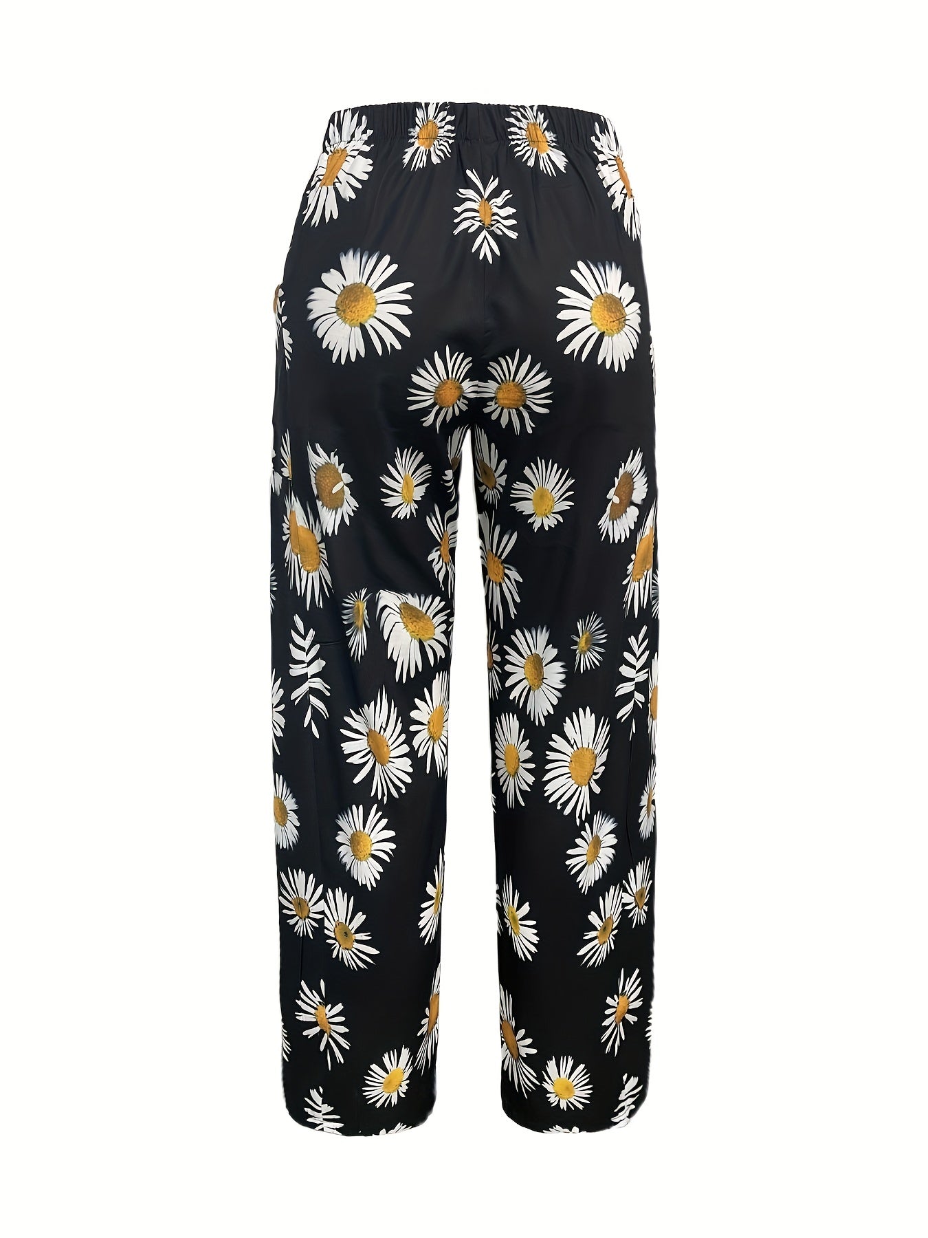 Women's Plus Sunflower Print Wide Leg Pants With Pockets