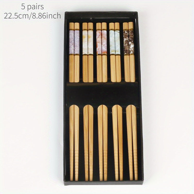 5Pairs Bamboo Chopsticks Set Retro Style Sushi Chopsticks