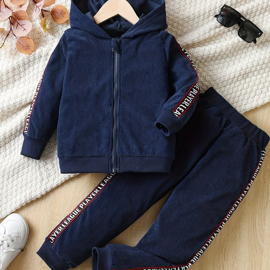Boys 2pc Set Hoodie & Sweatpants Letter Deco Corduroy Suit for Fall/Winter