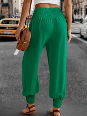  Solid Waist Tie Harem Trousers