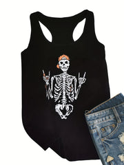 Skull Print Tank Top Sleeveless Casual Racerback