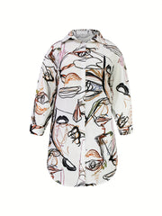  Women's Graffiti Figure Print Long Sleeve Dress