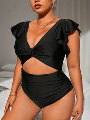  Ruched Cut Out One Piece Swimsuit